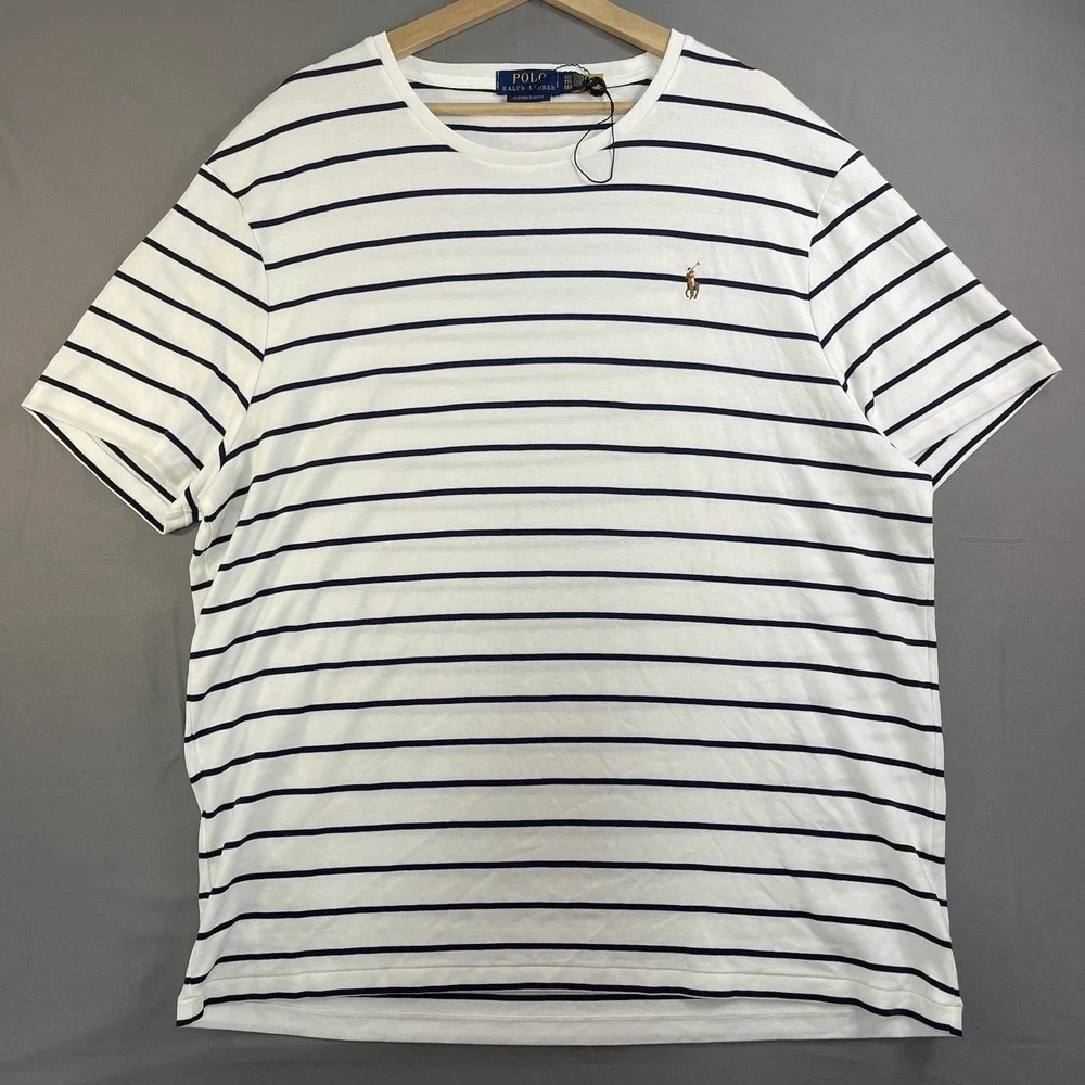 Polo Ralph Lauren Men's Blue/White Stripe Classic Fit Short Sleeve T-Shirt (2XL)